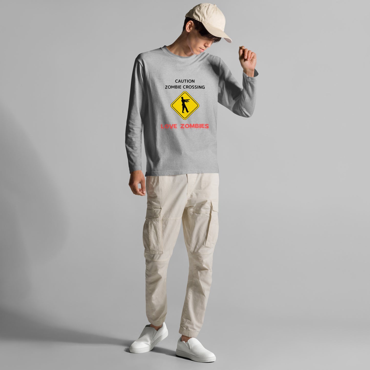 caution zombie crossing  ユニセックス長袖Tシャツ