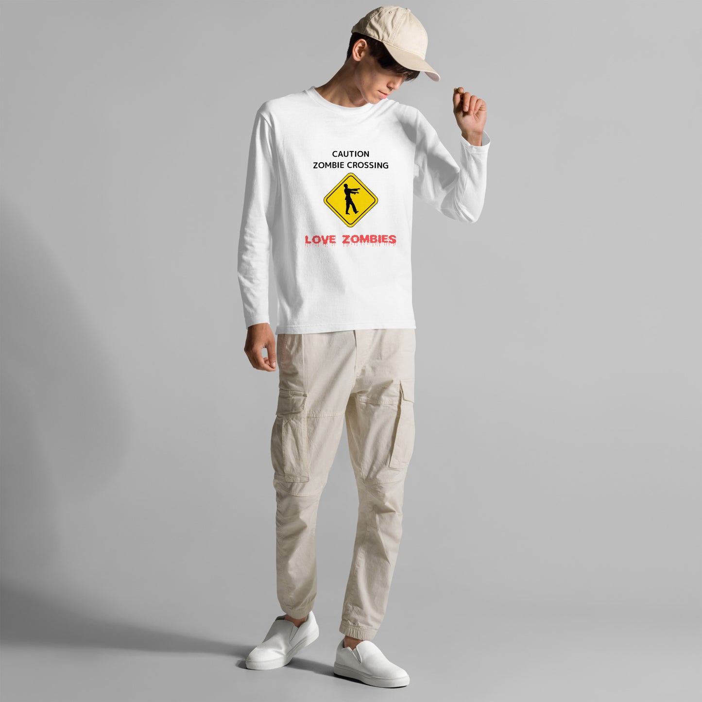 caution zombie crossing  ユニセックス長袖Tシャツ